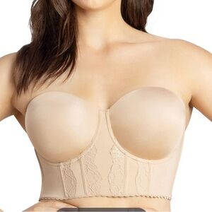 Tan Longline Strapless Bra with Supportive Boning